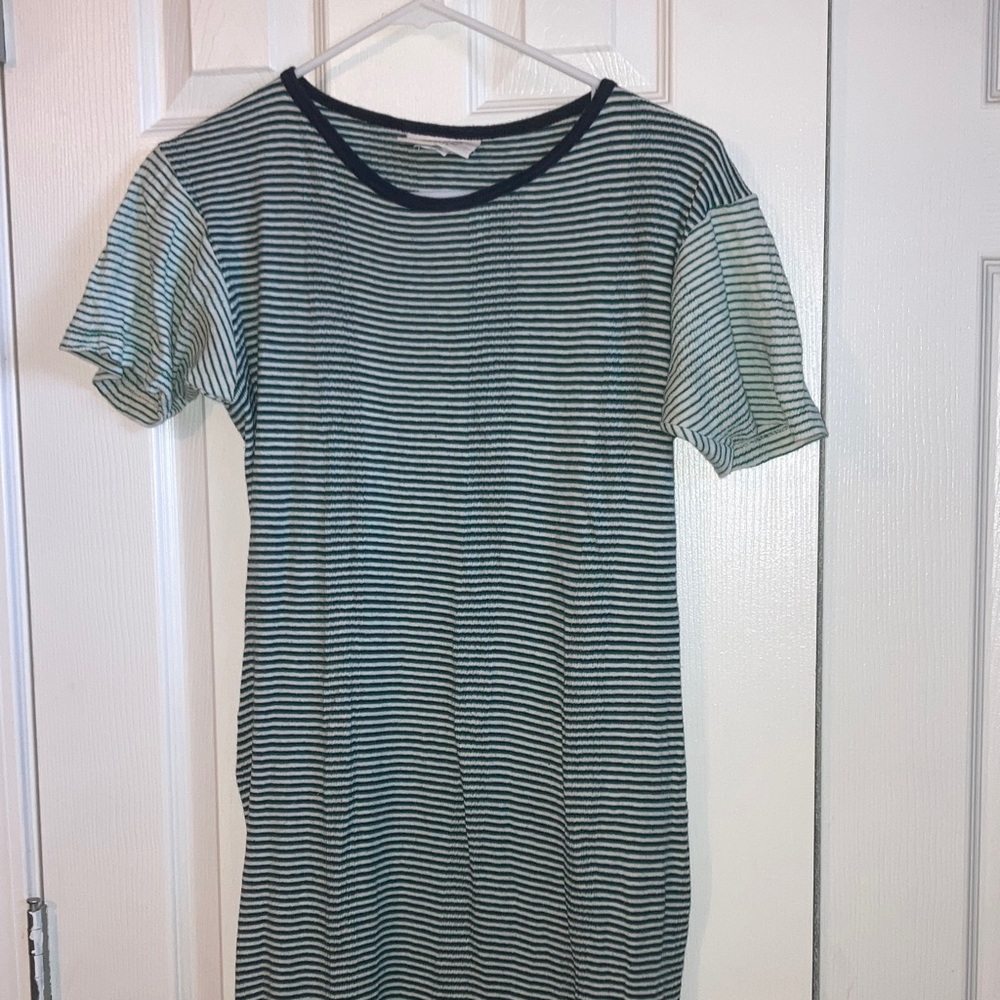 Striped Green and White T-Shirt Dress